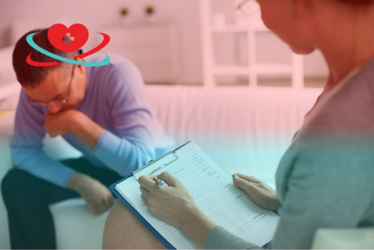 Приём у психолога Мужчина сидит на приёме у психиатра